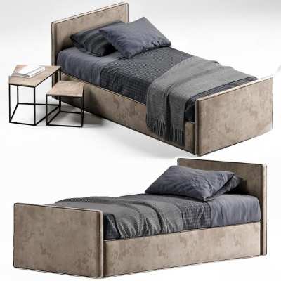 现代布艺单人床3D模型下载